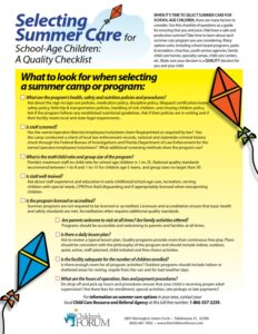 Selecting Summer Care Checklist