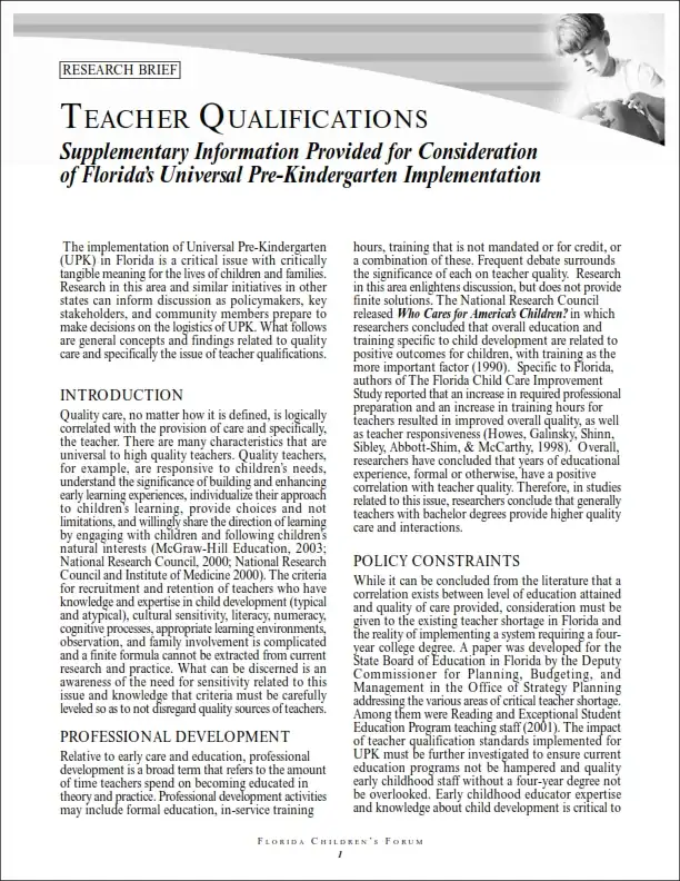 Teacher Qualifications Children's Forum